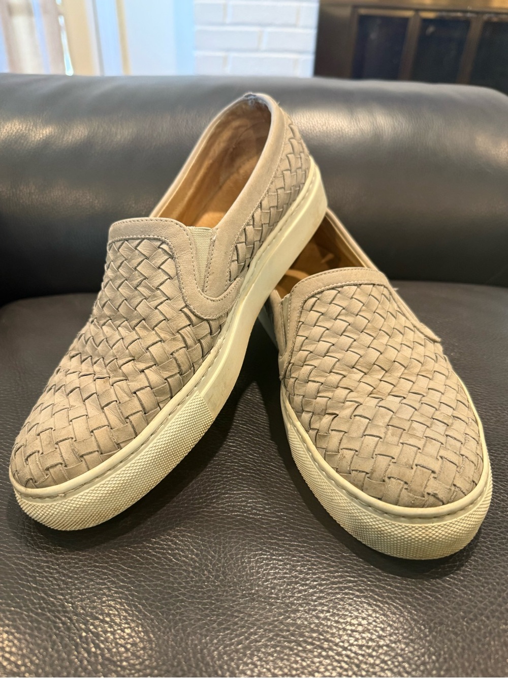 M Gemi 9.5 Suede Woven Slip-On Sneakers Designer Italian Handmade Neutral Preppy